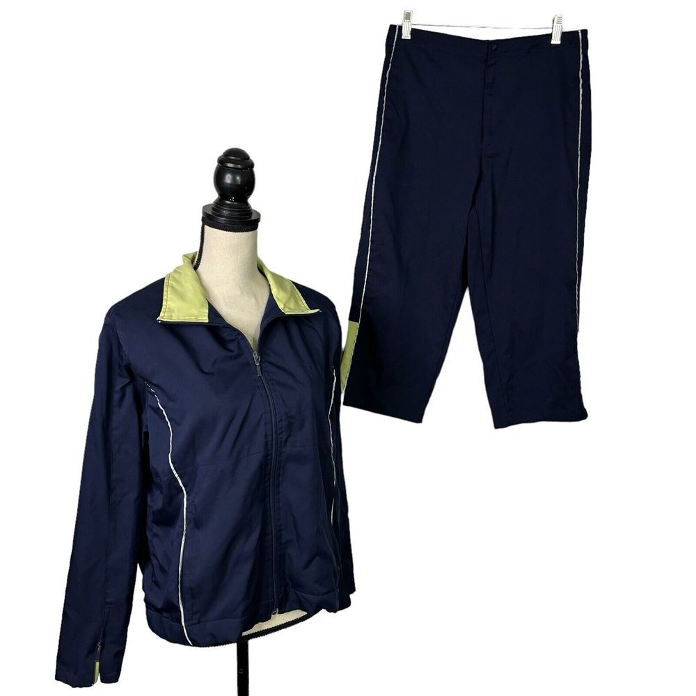 Cheetah Jogging Track Sweat Suit Jacket Capris Set Medium Blue Neon Green VTG